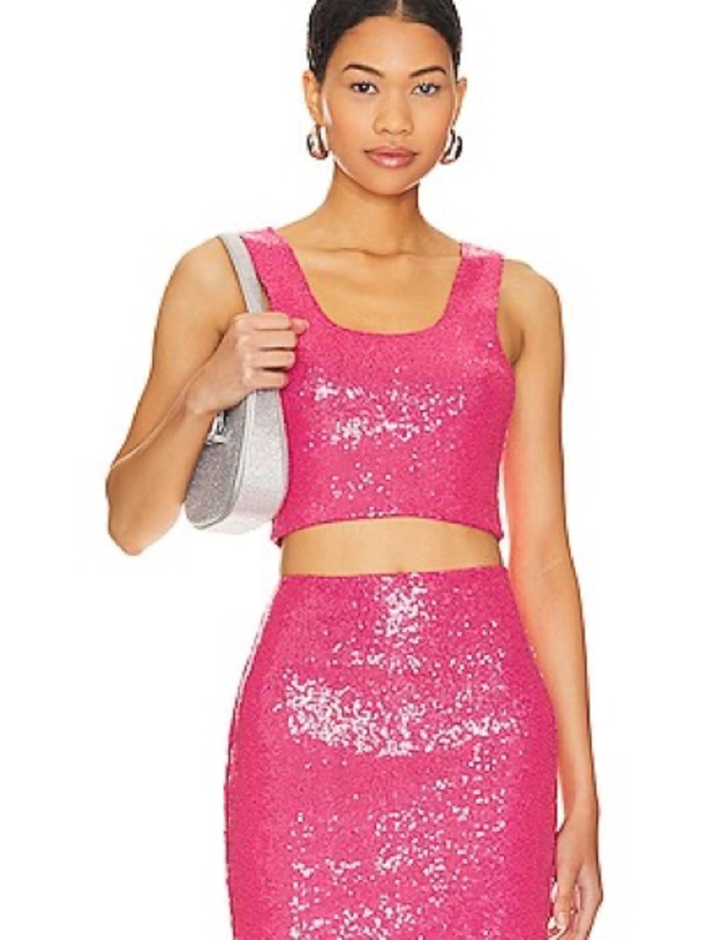 Commando Sequin Crop Tank in Hot Pink - Medium